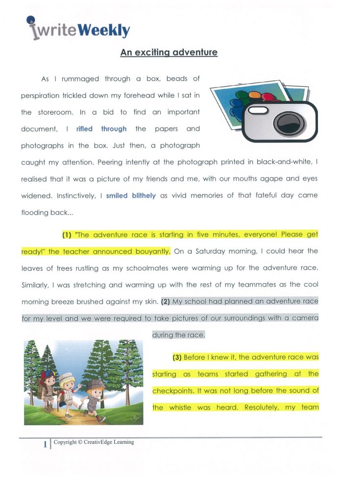 Primary 6 model composition exciting adventure Page 1