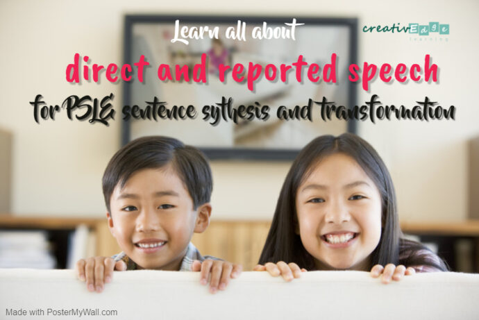 Cover picture with the title - Learn all about direct and reported speech for PSLE sentence synthesis and transformation